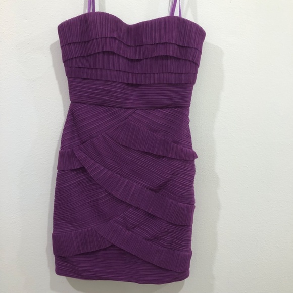 Like new BCBGMaxAzria cocktail dress strapless dress purple mini dress - Picture 3 of 10